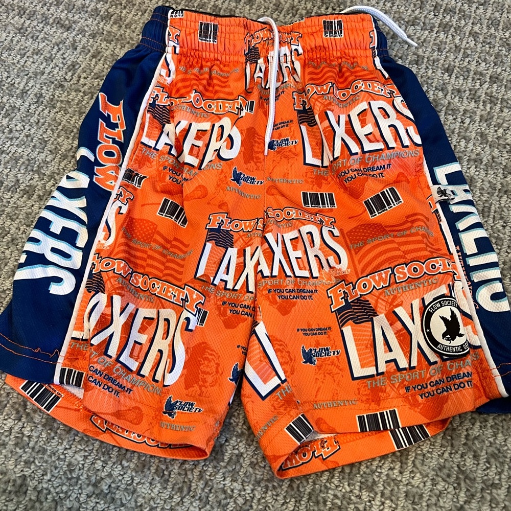 Boys Orange Graphic Athletic Casual Shorts with Navy Panels